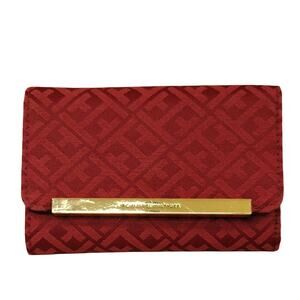 Tommy Hilfiger Bold Red Gold Logo Monogram Small Trifold Women's Wallet Clutch